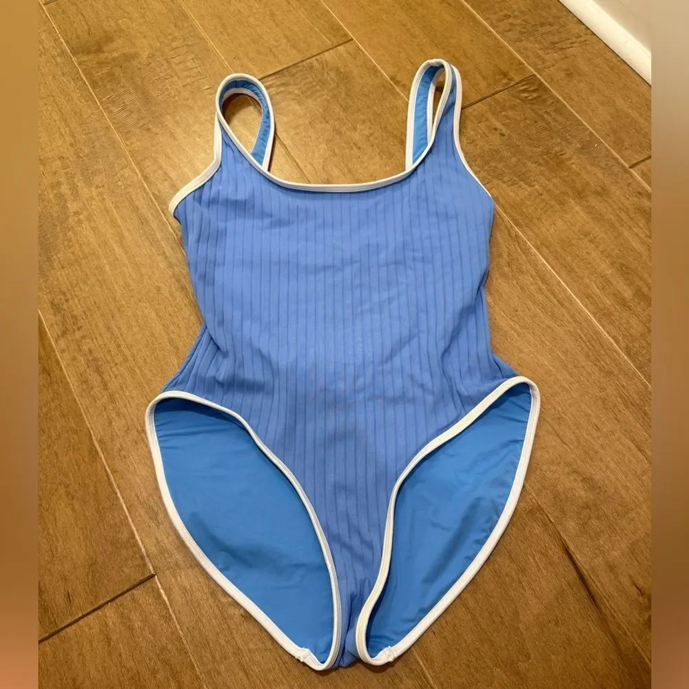 Solid & Striped Anne-Marie Luxe Ribbed One Piece Marina Blue